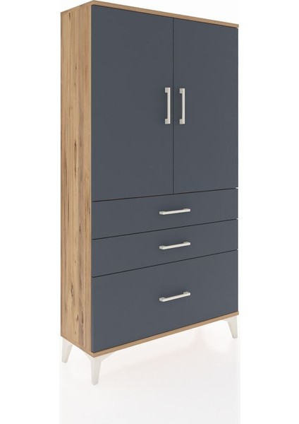 Arges Dolap 3 Raflı 3 Çekmeceli 2 Kapaklı 88X30X163 Çam-Antrasit fiyatları