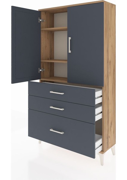 Arges Dolap 3 Raflı 3 Çekmeceli 2 Kapaklı 88X30X163 Çam-Antrasit fırsatları