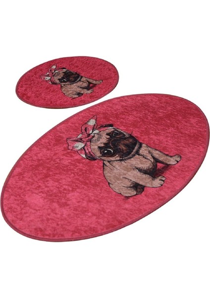 Pembe Pug 2'li Banyo Halısı Seti, Şık ve Konforlu Banyo Dekoru Için Ideal fiyatları