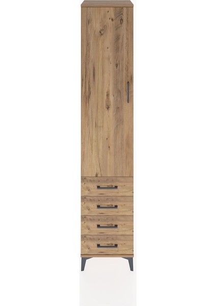Hyperion Dolap 4 Raflı 4 Çekmeceli Tek Kapaklı 44X44X221 Çam-Çam