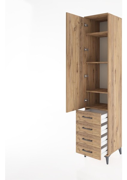 Hyperion Dolap 4 Raflı 4 Çekmeceli Tek Kapaklı 44X44X221 Çam-Çam fırsatları