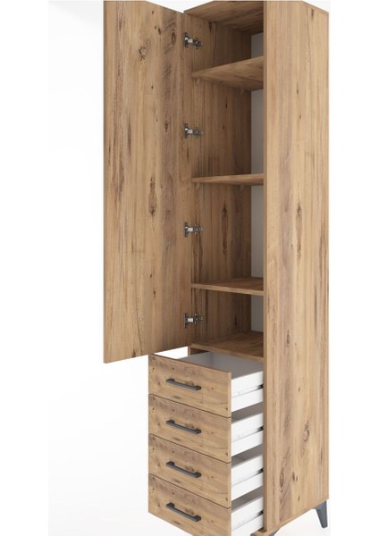 Hyperion Dolap 4 Raflı 4 Çekmeceli Tek Kapaklı 44X44X221 Çam-Çam indirimleri