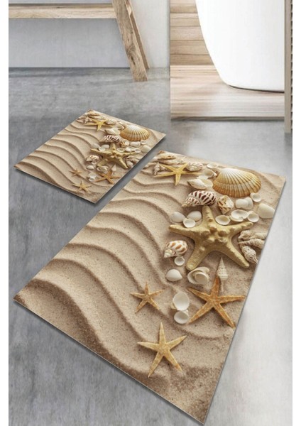 Bej Banyo Paspası Seti, Lavabo ve Klozet Önü, 2'li Paket, Şık ve Kullanışlı