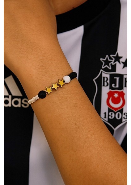 Beşiktaş 3 Yıldızlı Oniks ve Hematit Doğal Taş Makrome Taraftar Bileklik – Ayarlanabilir El Yapımı fiyatları