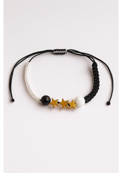 Beşiktaş 3 Yıldızlı Oniks ve Hematit Doğal Taş Makrome Taraftar Bileklik – Ayarlanabilir El Yapımı indirimleri