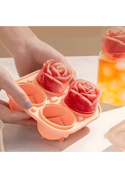 Gül Şekilli 4 Bölmeli Buz Kalıbı, Jöle ve Sunum Için modelleri
