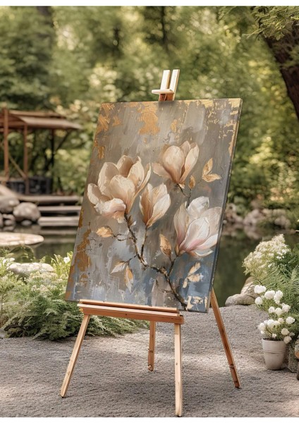 Kanvas Tablo Altın Dokunuşlu Beyaz Çiçekler Dekoratif Kanvas Tablo 70 x 100