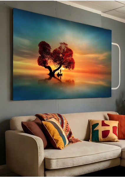 Kanvas Tablo Gün Batımında Sessizlik Kırmızı Ağacın Altında Dekoratif Kanvas Tablo 80 x 120