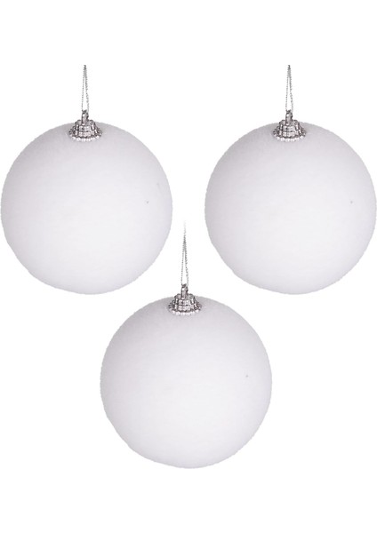 Yılbaşı Süsü Yılbaşı Topu 3&apos;lü Set Beyaz 8 Cm.
