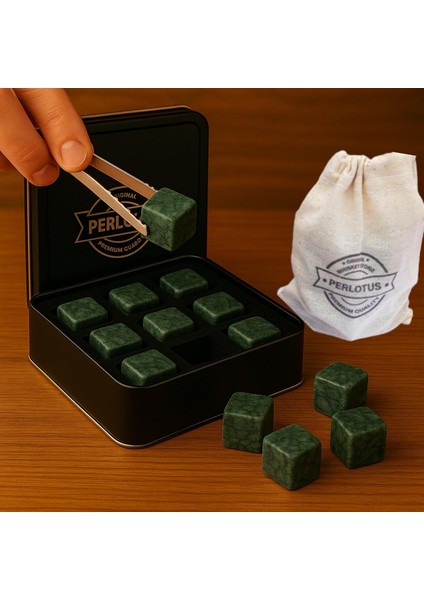 Granit Eskitme Viski Taşı Metal Kutulu,, Sulandırmadan Soğutur (9 Adet) Babalar Günü Hediye