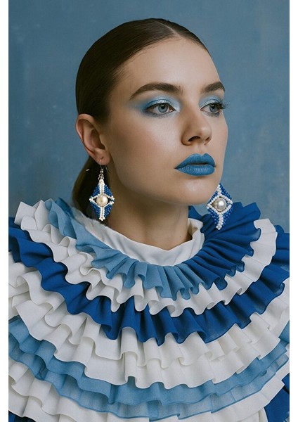 Mavi Beyaz Incili Boncuk Küpe – El Yapımı fırsatları