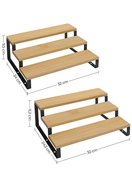 Rafları, Mutfak Rafları, Ayaklı, Mutfak Düzenleyici, 2&apos;li Set, Bambu, Her Biri 3 Raflı, Uzatılabilir, Istiflenebilir, Kiler, Tezgah, Mutfak Dolabı, Natürel-Siyah KCS016N01 modelleri