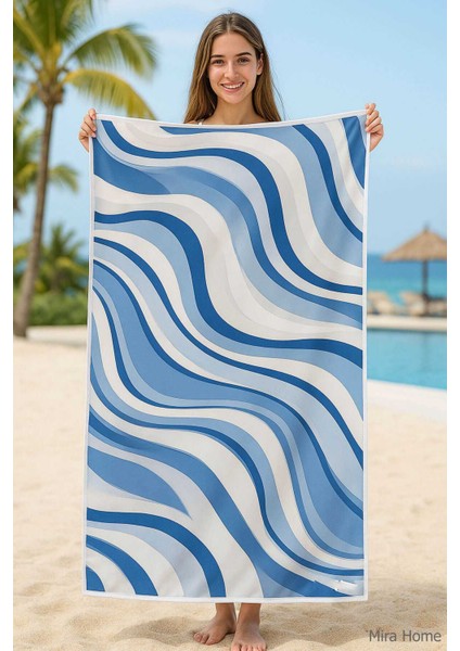 Unisex Desenli Baskılı Deniz Plaj Havlusu Dalga Desen 70X140 cm