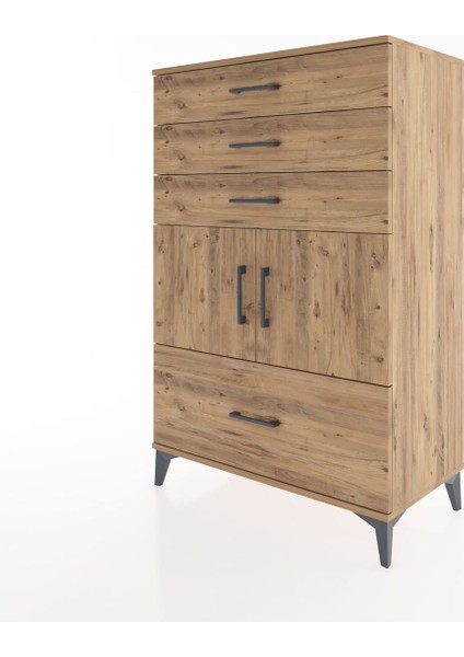 Hyperion Dolap Tek Raflı 4 Çekmeceli 2 Kapaklı 88X44X134 Çam-Çam modelleri