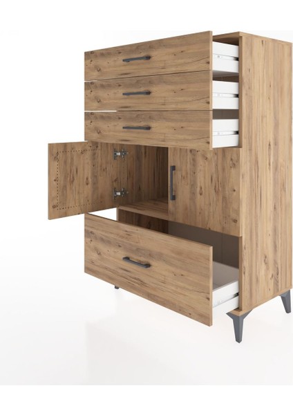 Hyperion Dolap Tek Raflı 4 Çekmeceli 2 Kapaklı 88X44X134 Çam-Çam fırsatları