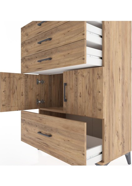 Hyperion Dolap Tek Raflı 4 Çekmeceli 2 Kapaklı 88X44X134 Çam-Çam indirimleri