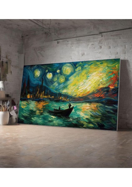 Kanvas Tablo Yıldızlı Gecede Kayık Dekoratif Kanvas Tablo 70 x 100