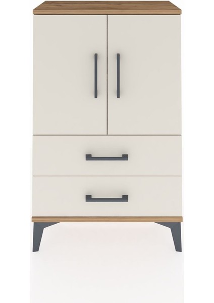 Arges Komodin 2 Raflı 2 Çekmeceli 2 Kapaklı 60X30X96 Çam-Aytaşı