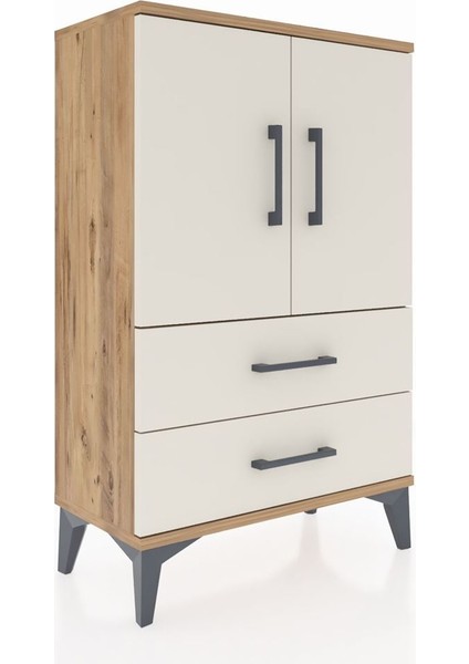 Arges Komodin 2 Raflı 2 Çekmeceli 2 Kapaklı 60X30X96 Çam-Aytaşı fiyatları