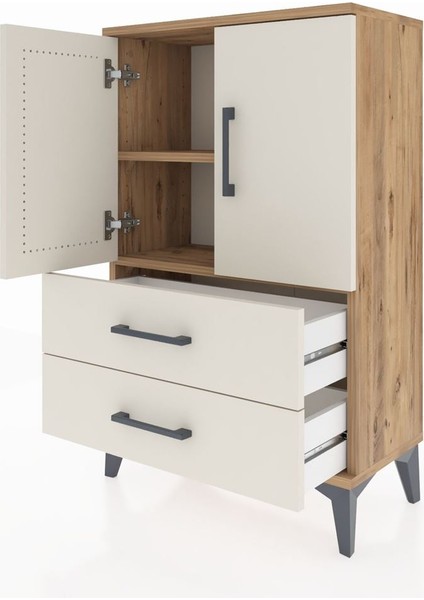 Arges Komodin 2 Raflı 2 Çekmeceli 2 Kapaklı 60X30X96 Çam-Aytaşı fırsatları