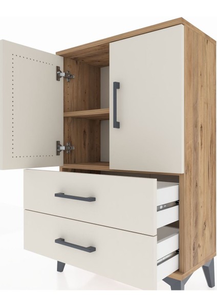 Arges Komodin 2 Raflı 2 Çekmeceli 2 Kapaklı 60X30X96 Çam-Aytaşı indirimleri
