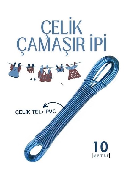 Bfs 10 mt Çelik Çamaşır Ipi Pvc Kaplı Dayanıklı Çamaşır Ipi Balkon Çamaşır Ipi