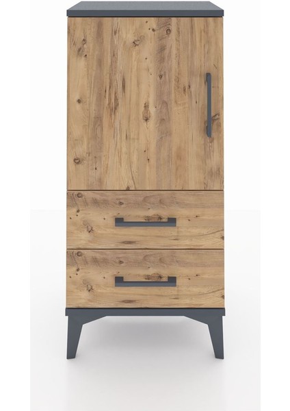 Arges Komodin 2 Raflı 2 Çekmeceli Tek Kapaklı 44X30X96 Antrasit-Çam