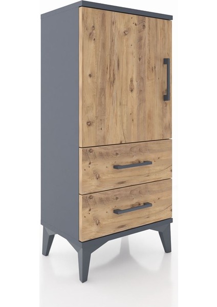 Arges Komodin 2 Raflı 2 Çekmeceli Tek Kapaklı 44X30X96 Antrasit-Çam fiyatları