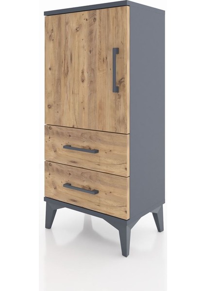 Arges Komodin 2 Raflı 2 Çekmeceli Tek Kapaklı 44X30X96 Antrasit-Çam modelleri