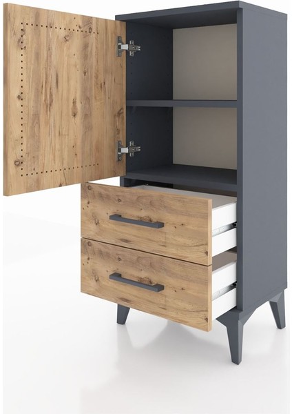 Arges Komodin 2 Raflı 2 Çekmeceli Tek Kapaklı 44X30X96 Antrasit-Çam fırsatları