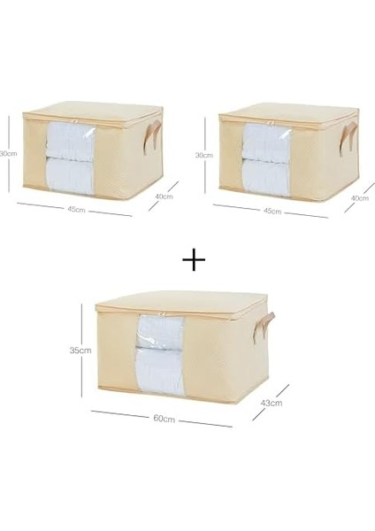 Textile 3&apos;lü Pvc Pencereli Bej Hurç Set 1 Adet 60 x 43 x 35/2 Adet 45 x 40 x 30 cm fiyatları