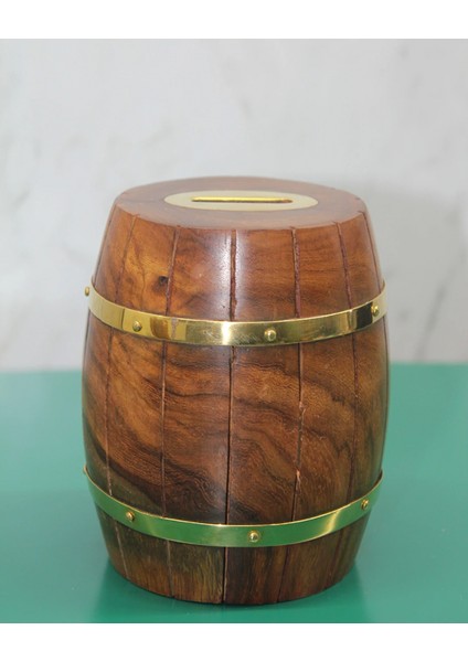 Pirinç Detaylı Fıçı Kumbara Model 4