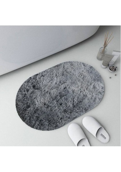 Peluş Kaymaz Banyo Halısı 60X100 Cm, Açık Gri, Konfor ve Şıklık Bir Arada