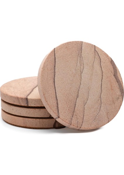 Cinnabar Markası, Çok Renkli Tamamen Kumtaşı-Çeşitli Desenlere Sahip Dayanıklı Taş, Her Altlığı Orijinaldir, 10 cm Yuvarlak