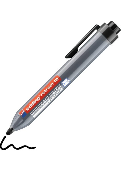 12 Retract Beyaz Yazı Tahtası - Siyah - 1 - Yuvarlak Uç 1,5-3 mm