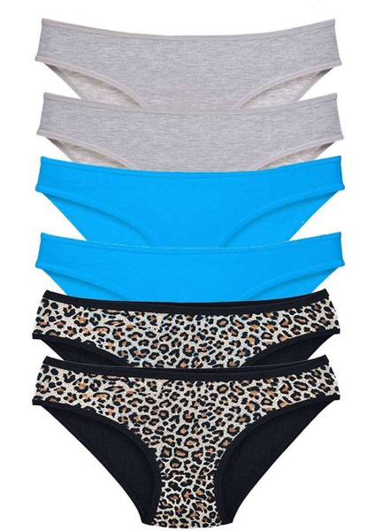 6 Adet Likralı Kadın Slip Külot Leopar Gri Mavi fiyatları