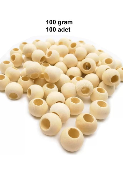 100 gr (100 Adet) Ahşap Boncuk 15 mm Çap x 10 mm Delik Doğal Yuvarlak Ahşap Makrome El Işi Çanta