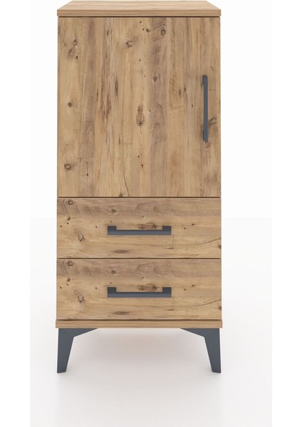 Arges Komodin 2 Raflı 2 Çekmeceli Tek Kapaklı 44X30X96 Çam-Çam