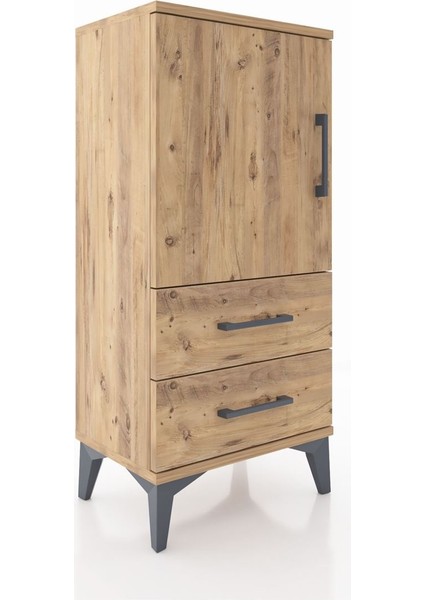 Arges Komodin 2 Raflı 2 Çekmeceli Tek Kapaklı 44X30X96 Çam-Çam fiyatları