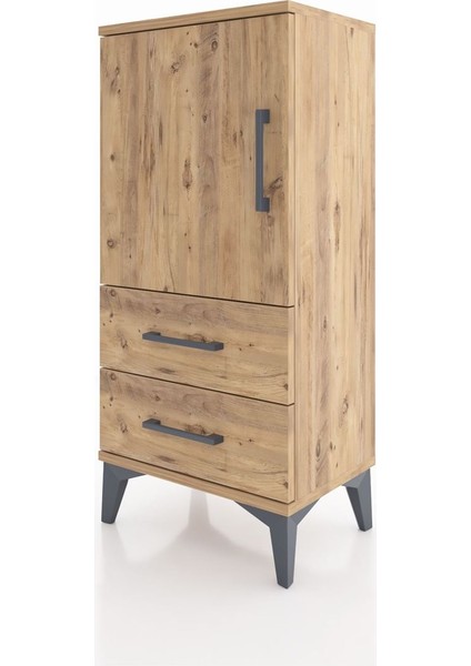 Arges Komodin 2 Raflı 2 Çekmeceli Tek Kapaklı 44X30X96 Çam-Çam modelleri