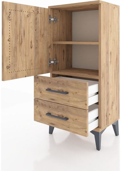 Arges Komodin 2 Raflı 2 Çekmeceli Tek Kapaklı 44X30X96 Çam-Çam fırsatları