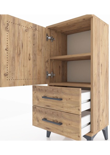 Arges Komodin 2 Raflı 2 Çekmeceli Tek Kapaklı 44X30X96 Çam-Çam indirimleri