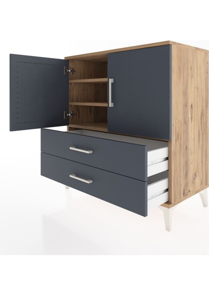 Hyperion Şifonyer 3 Raflı 2 Çekmeceli 2 Kapaklı 88X44X96 Çam-Antrasit fırsatları