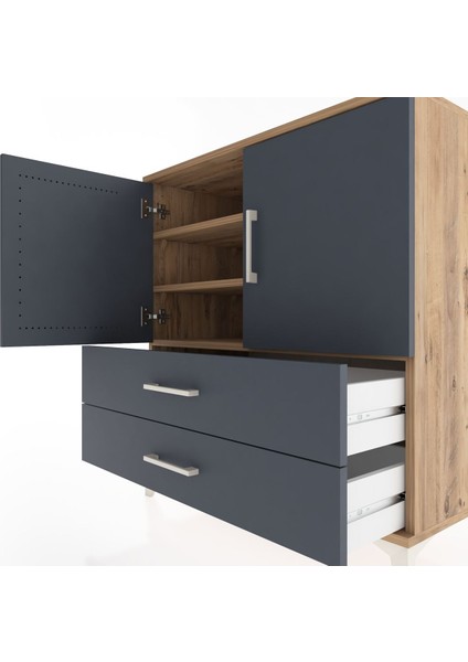 Hyperion Şifonyer 3 Raflı 2 Çekmeceli 2 Kapaklı 88X44X96 Çam-Antrasit indirimleri