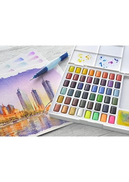 Studio Tablet Seti, 48 Renk, Su Bazlı Pigment, Karıştırma Paleti ve Aksesuarlar Ile, Taşınabilir Sanatsal Set modelleri