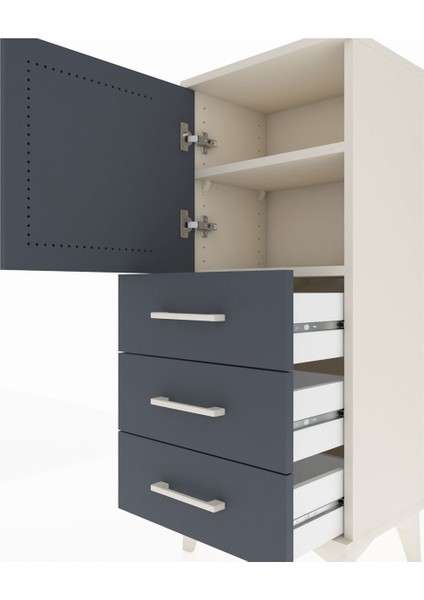 Arges Komodin 2 Raflı 3 Çekmeceli Tek Kapaklı 44X30X106 Aytaşı-Antrasit indirimleri