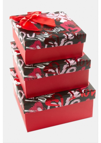 3'lü Love Yazılı Kalp Hediye Kutusu