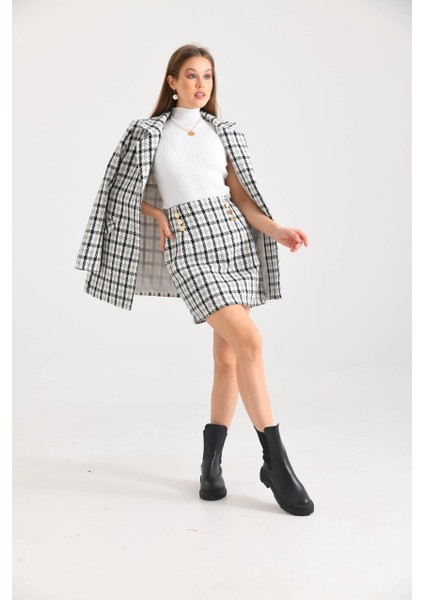 Kadın Kısa Etek Ekose Desen Beyaz - KRN029E fiyatları