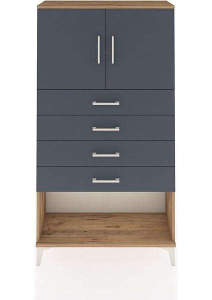 Arges Dolap 2 Raflı 4 Çekmeceli 2 Kapaklı 88X30X163 Çam-Antrasit