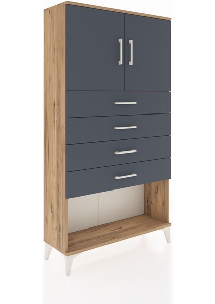 Arges Dolap 2 Raflı 4 Çekmeceli 2 Kapaklı 88X30X163 Çam-Antrasit fiyatları
